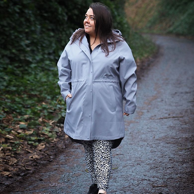 M&S Insider Nicola wearing Goodmove grey parka coat and printed leggings