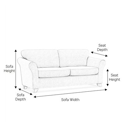 Image of a sofa with guidance on how to measure. Shop sofas