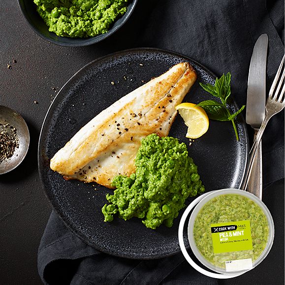 Pan-fried fish with Cook with M&S pea and mint mash