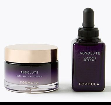Pot of Absolute Ultimate sleep cream and bottle of Absolute Ultimate sleep oil