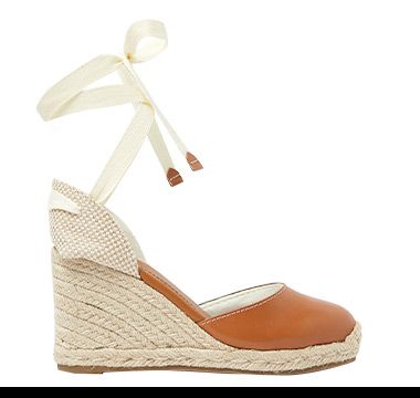 Tan leather ankle-tie wedge espadrilles