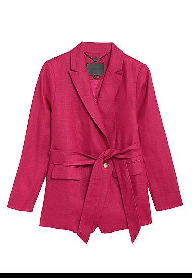 Dark pink linen belted blazer