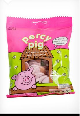 Percy Pig pink fruit sweets packaging, 1990-00s
