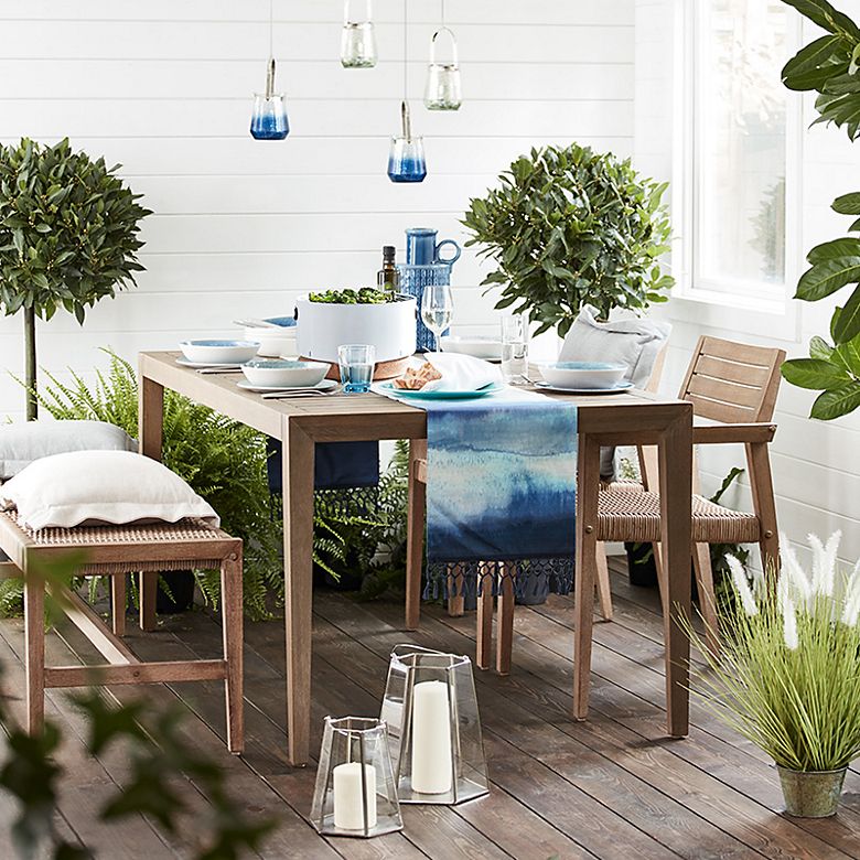 Tuscany eucalyptus wood and wicker garden table and chairs