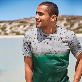 Man wearing printed T-shirt