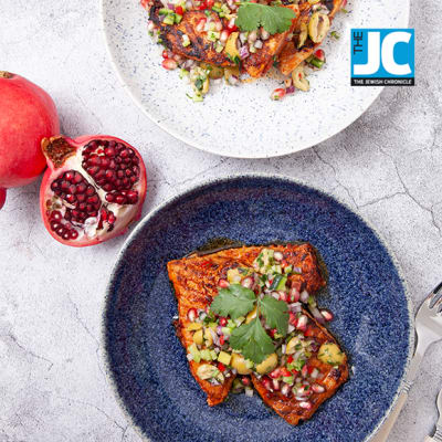 Harissa tuna with pomegranate and cucumber salsa