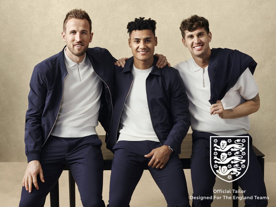 Various England footballers wearing M&S menswear. Shop M&S X ENGLAND collection