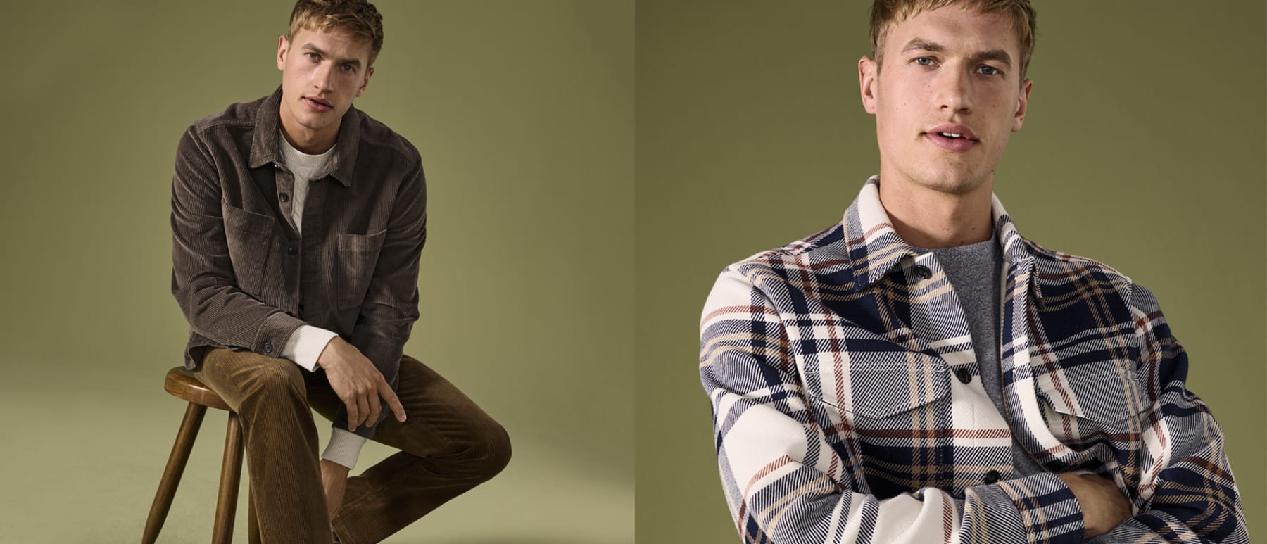 Woman and man wearing autumnal clothing. Shop new in