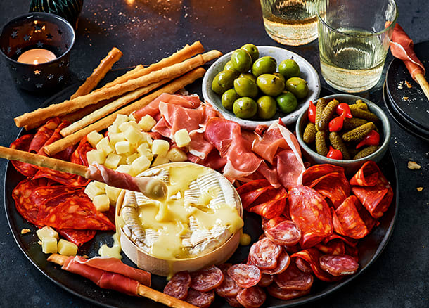 A festive charcuterie grazing board