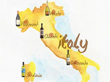 Illustrated map of Italy by wine region