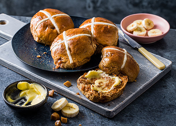 Banoffee hot cross buns