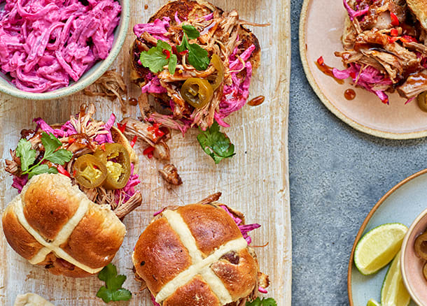 M&S pulled pork and apple hot cross bun sliders