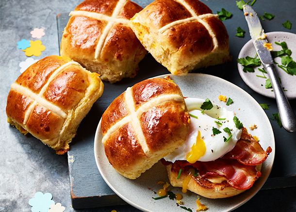 Luxury hot cross buns with butter