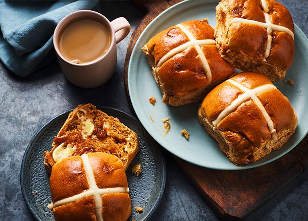M&S Extremely Caramely Hot Cross Buns toasted on plate