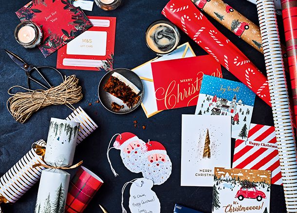 Cards, wrapping paper, crackers and gift tags