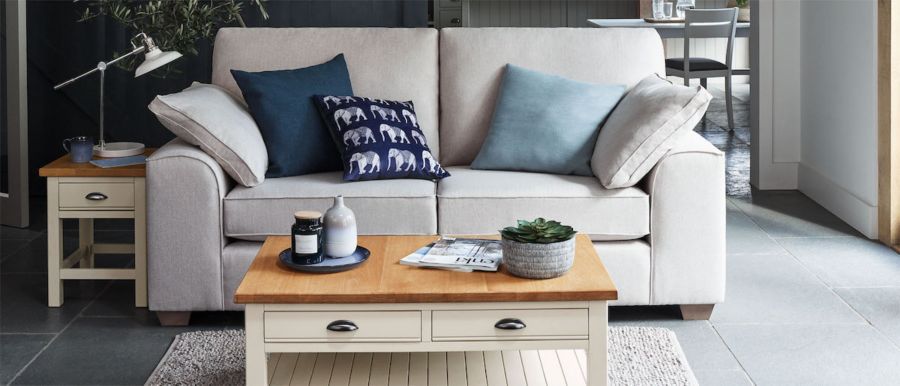 Living room with Nantucket sofa and coffee table