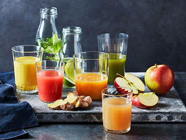 Glasses of fresh fruit juice