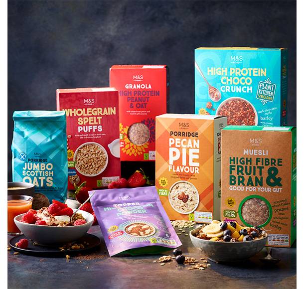 Group shot of M&S cereal boxes