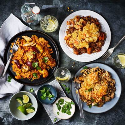 Selection of Modern Classics prepared dishes served on plates