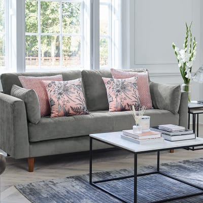 Pink and hot sale grey sofa cushions