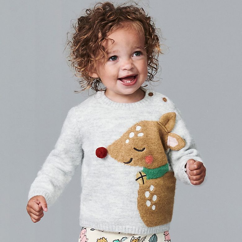 Baby Toddlers Boys Girls Knit Christmas Sweater Cardigan Reindeer Cotton V-Neck Jacket 