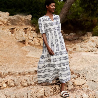 Black and white patterned maxi dress