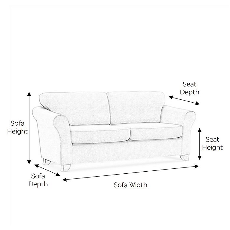 Image of a sofa with guidance on how to measure. Shop sofas