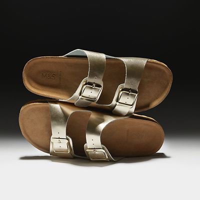 Women’s metallic buckled slider sandals. Shop women’s sandals