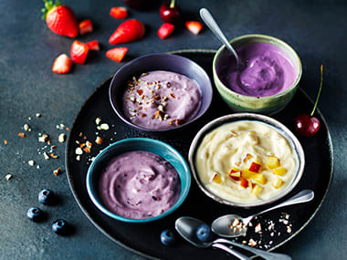 Bowls of dip on a tray