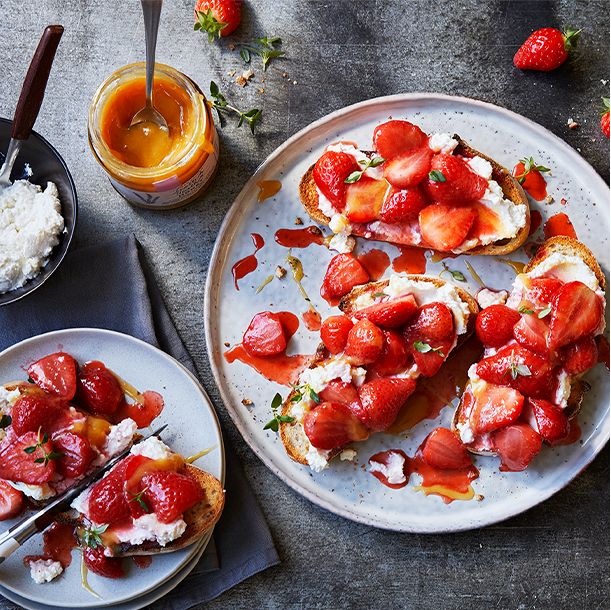 Strawberries and ricotta on toast