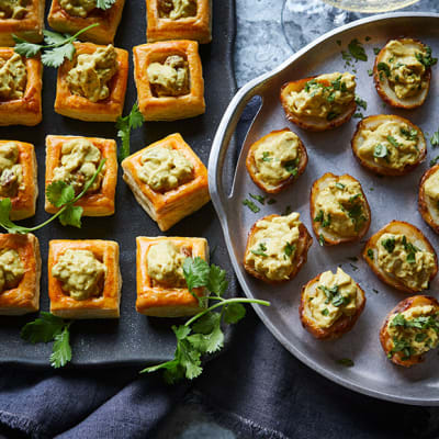 Coronation chicken vol-au-vents and loaded potato skins