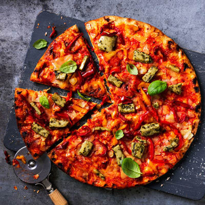 Plant Kitchen stonebaked vegan chicken and pepper pizza