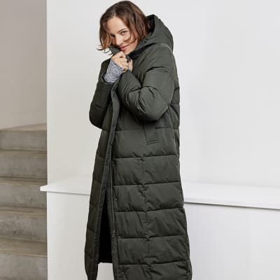 ladies full length padded coat with hood