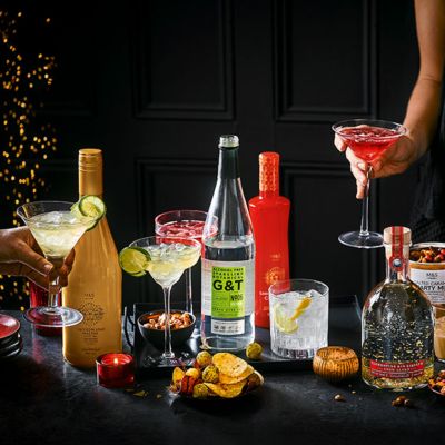 A selection of festive drinks including the sparkly clementine gin liqueur snow globe