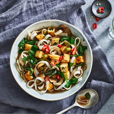 Mushroom and tofu noodle bowl