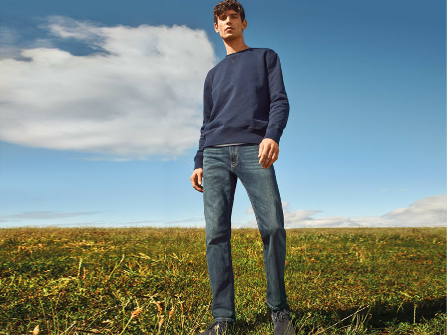 Man wearing vintage-wash jeans