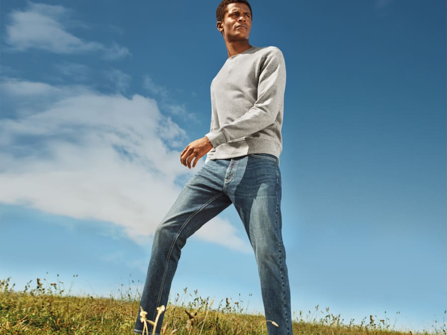 Man wearing stretchy jeans