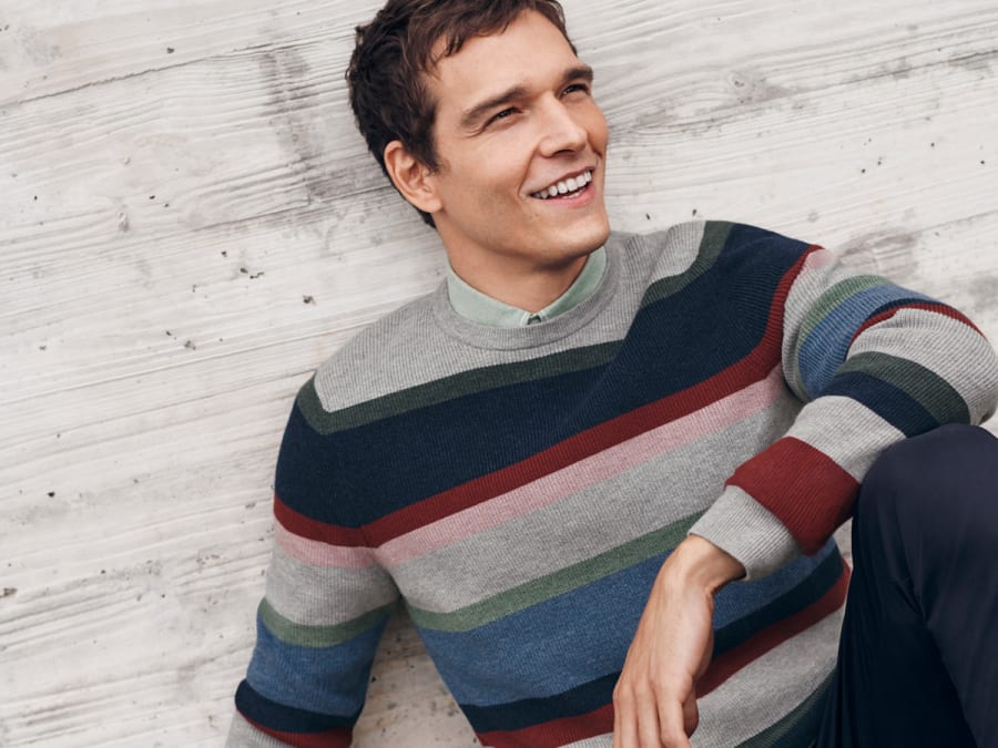 Man wearing striped jumper