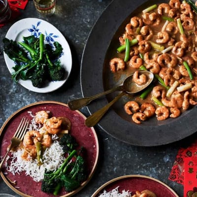 Prawns with ginger and spring onion