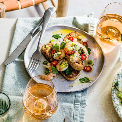 Prawn bruschetta served with rosé