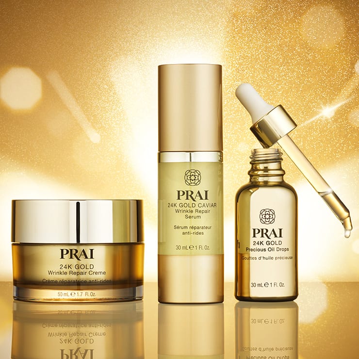 Selection of Prai Gold skincare products