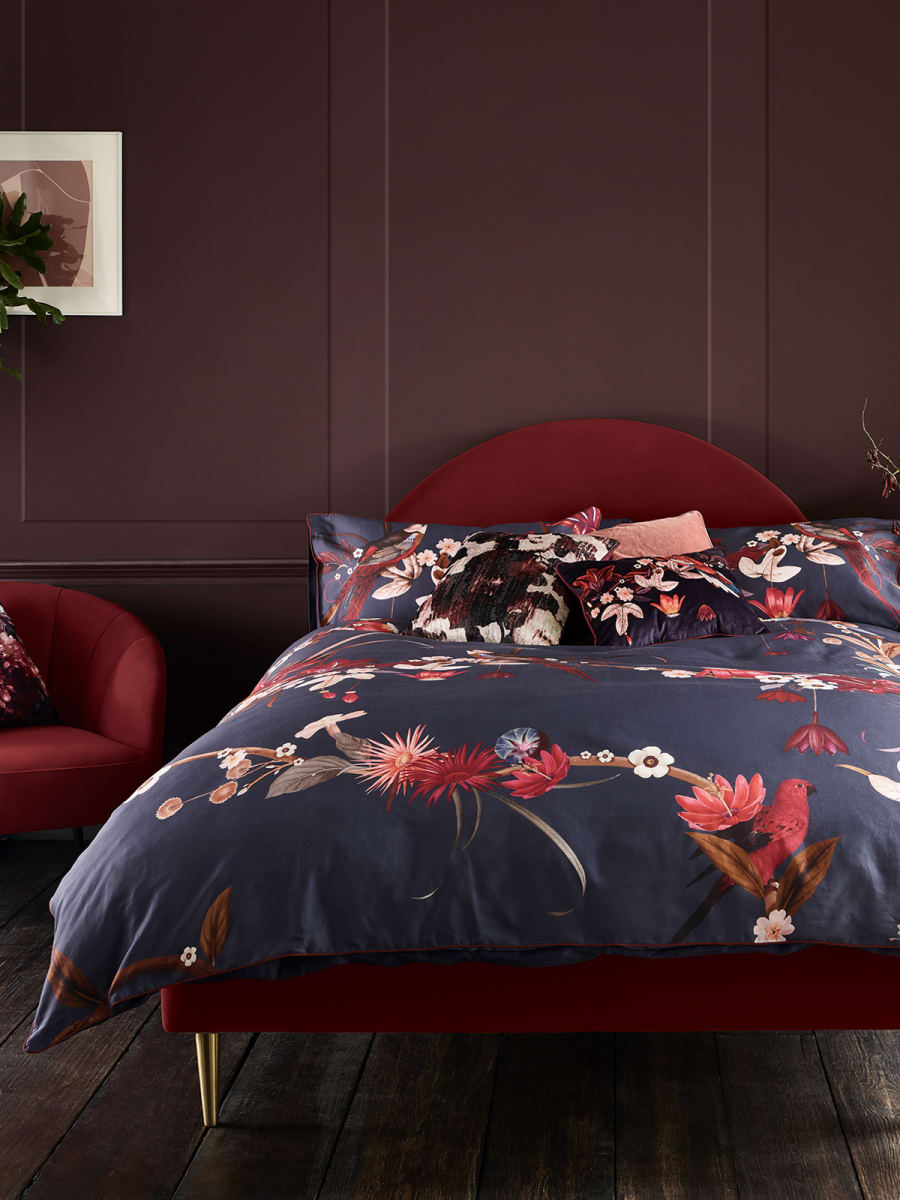Navy floral-print M&S bedding set