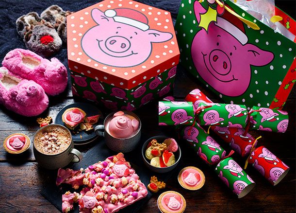 A Percy Pig Christmas Eve box, Percy Pig crackers and Percy Pig sweet treats