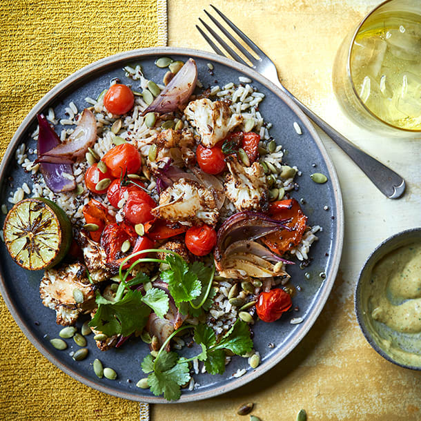 Jerk-roasted veg and grain salad