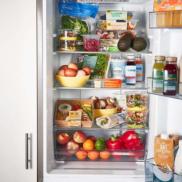A fridge filled with healthy food and drink