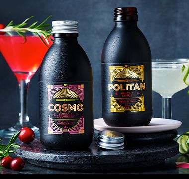 Pre-mixed ‘cosmo’ and ‘politan’ bottled cocktails