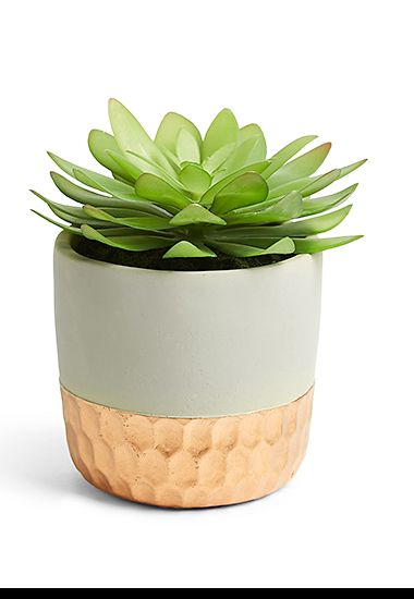 Artificial succulent in a grey and metallic pot