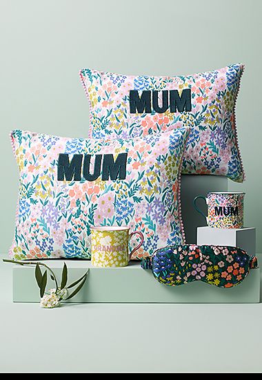 Mother’s Day floral-print cushions, mugs and sleep mask