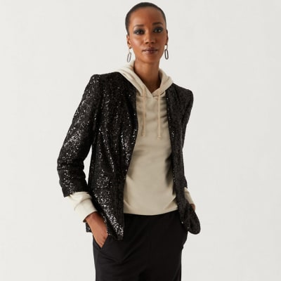 Black and white sequin jacket sale