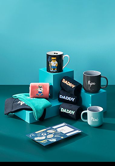 Selection of Father’s Day gifts including mugs and socks. Shop Father’s Day gifts.
